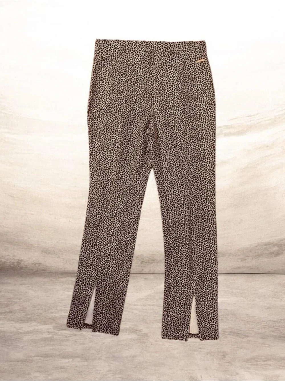 Michael Kors Black Taupe Leopard-Print Flare Pants ~ Size Medium